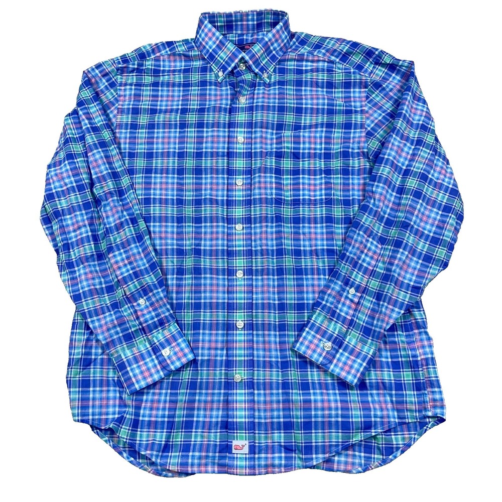 Vineyard Vines Murray Shirt Men Medium Blue Pink Button Up Cotton Preppy - Picture 2 of 11